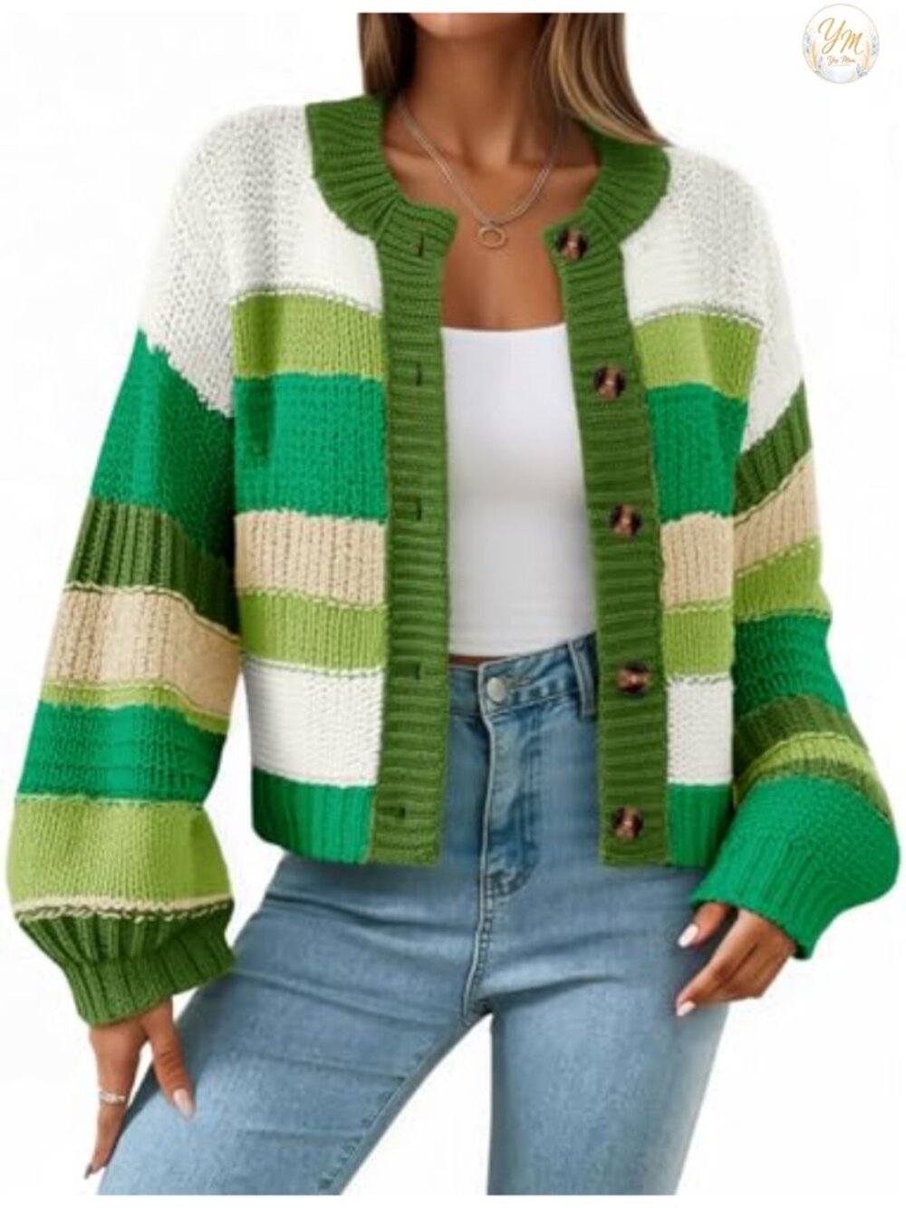 Womens Striped Chunky Cardigan Sweater Oversized Button Down Knit Coat